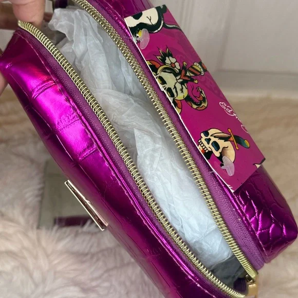 🌷SOLD🌷ED HARDY CROCODILE EMBOSSED PINK BAG - Picture 6 of 14